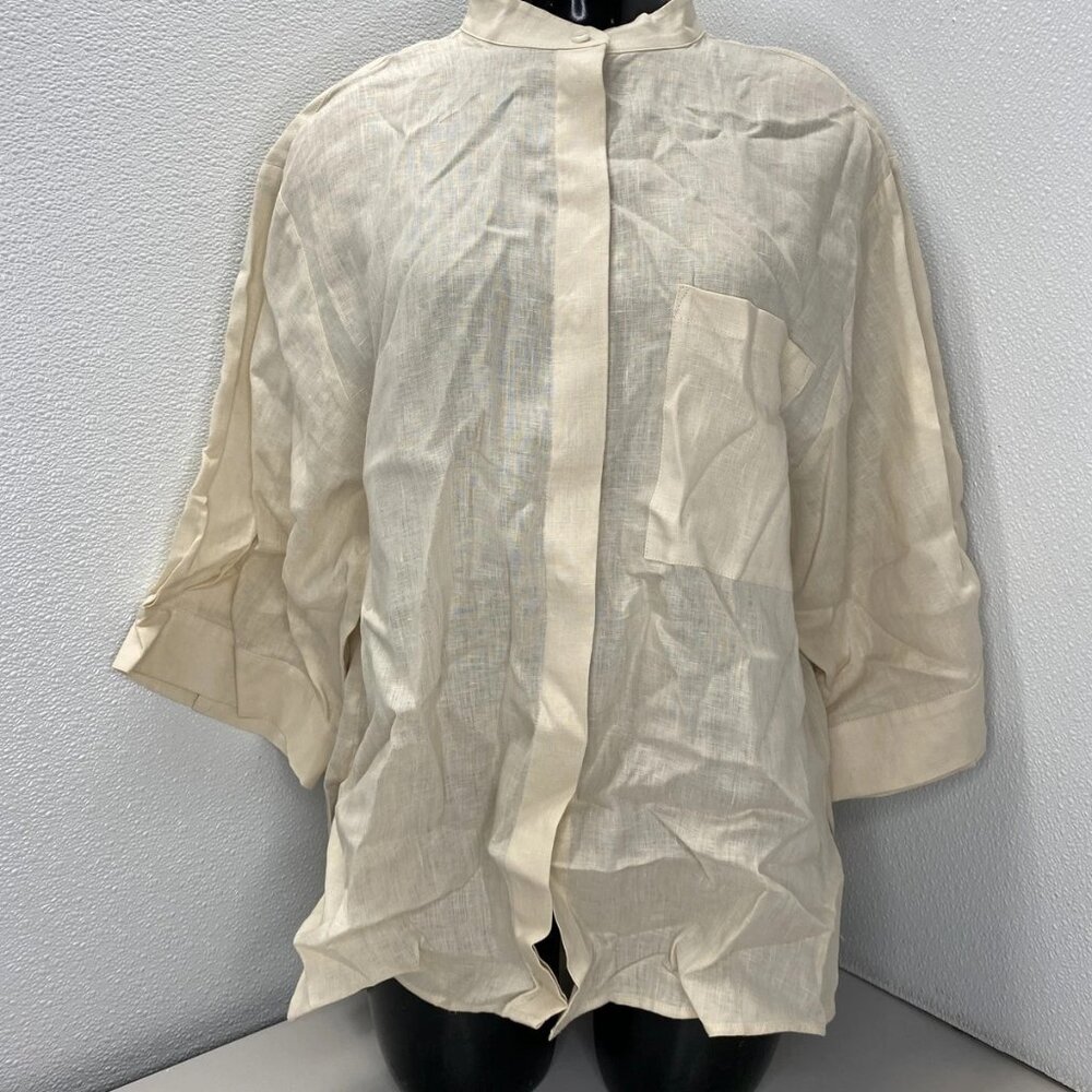 Reiss Women's Wimona Linen Button Down Shirt Blush Beige Size 2 | Relaxed Sleeve